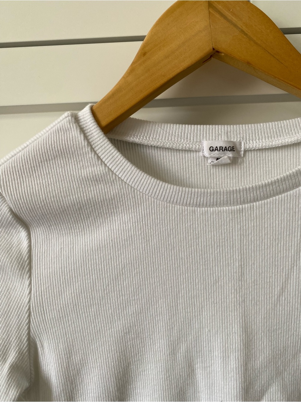 Garage White Ribbed Long Sleeve Crop Top - Picture 2 of 4